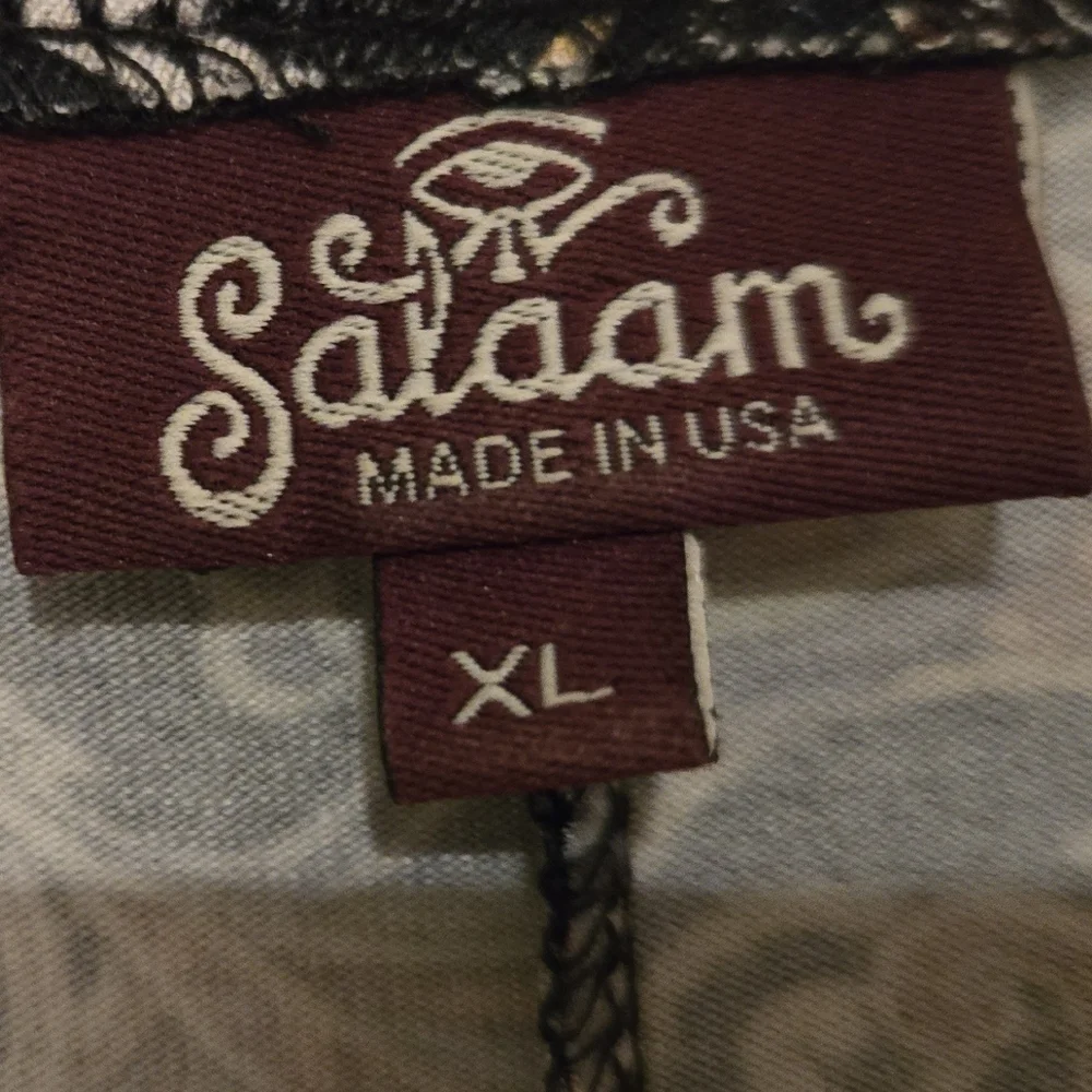 Salaam XL Tunic, Black With Beautiful Multicolored Swirling Pattern, Scoop Neck - Picture 3 of 4